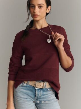 Wilt by Anthropologie Crewneck Top in Burgundy